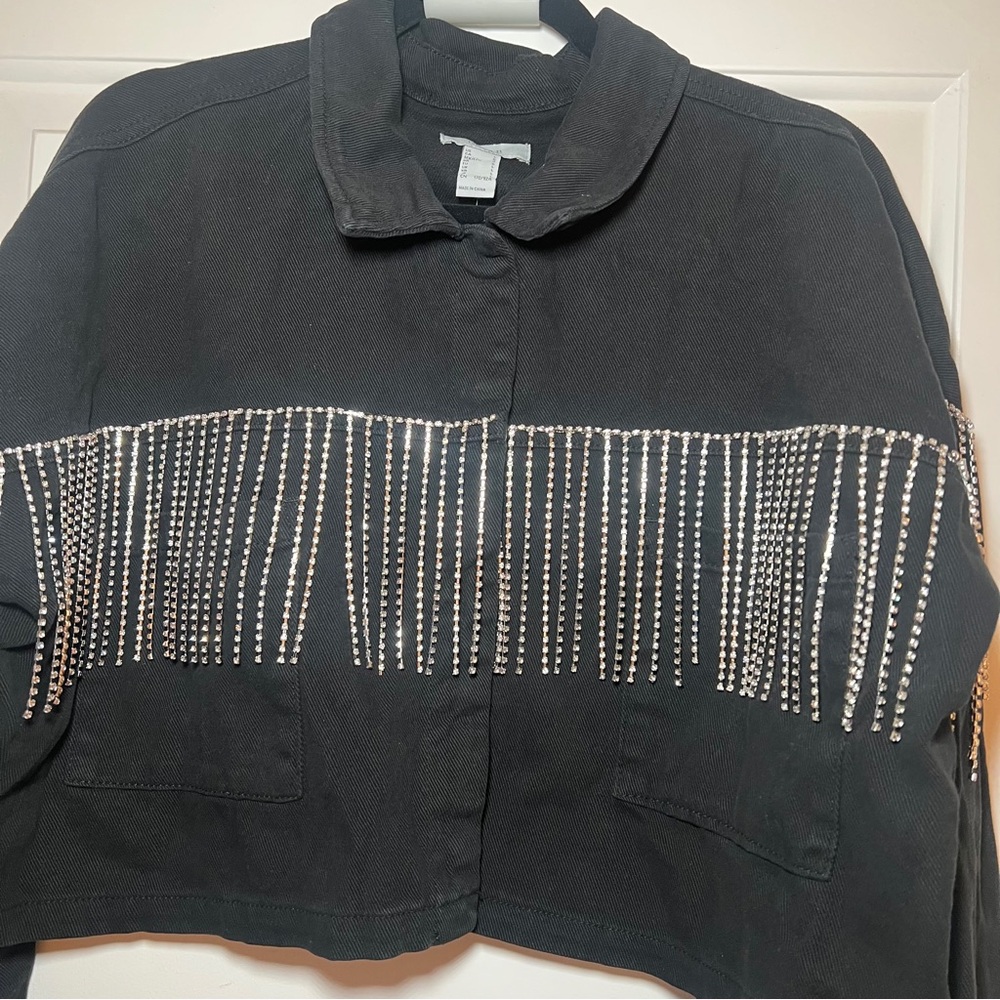 Forever 21 Rhinestone Fringe Trucker Jacket Size L - Picture 3 of 7